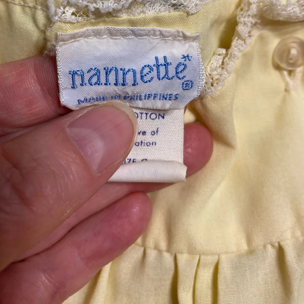 70s Nanette Embroidered Chick Lace Trim Romper & Bonnet Vintage Yellow Size 0